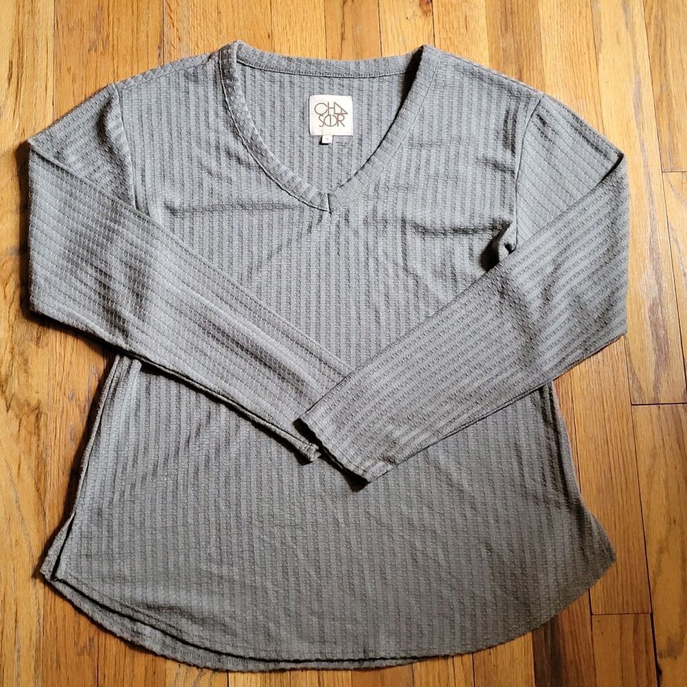 Chaser Women's Long Sleeve Olive Green Thermal Waffle Knit Size Small EUC